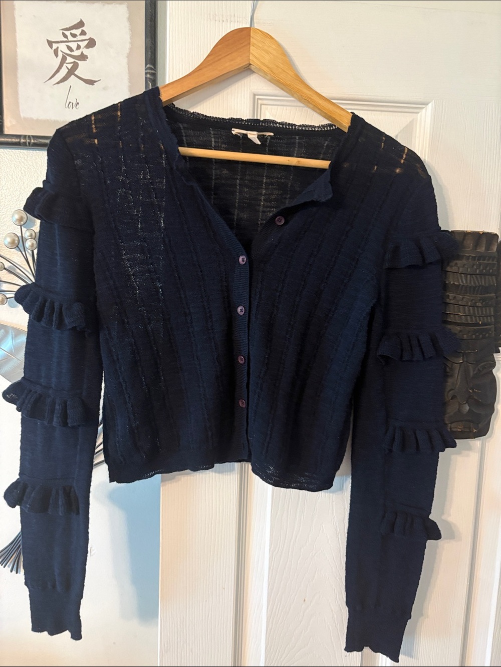 Rebecca Taylor Navy Knit Cardigan with Subtle Sheer Texture